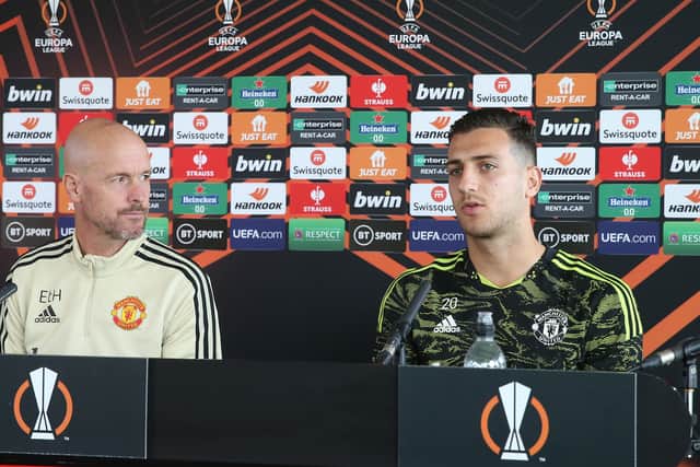 Erik ten Hag and Diogo Dalot addressed the media on Wednesday afternoon. Credit: Getty.
