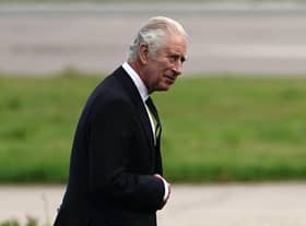 King Charles III at Aberdeen Airport as he travels to London with the Queen following the death of Queen Elizabeth II on Thursday. Picture date: Friday September 9, 2022.