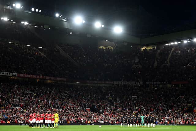 There was a minute’s since at Old Trafford on Thursday night ahead of Manchester United vs Real Sociedad. Credit: Getty.