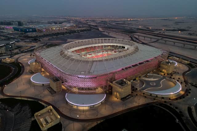 An aerial view of Ahmad Bin Ali stadium at sunset on June 23, 2022 in Al Rayyan, Qatar Credit: Getty