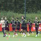 Manchester United players in training ahead of the game against Sheriff Tiraspol. Credit: Getty.