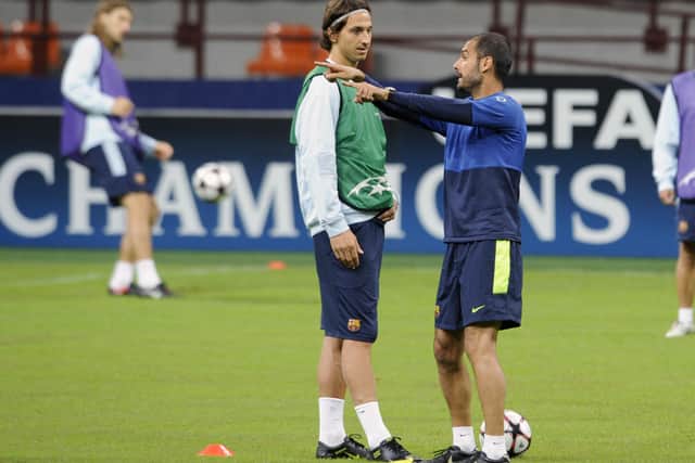 Ibrahimovic and Guardiola infamously fell out at Barcelona. Credit: Getty.