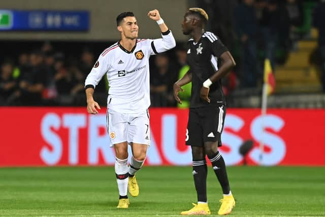 Cristiano Ronaldo scored his first goal of the season against Sheriff last week. Credit: Getty. 