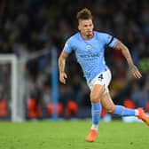 Manchester City’s Kalvin Phillips trained on his own on Monday. Credit: Getty.