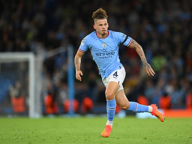 Manchester City’s Kalvin Phillips trained on his own on Monday. Credit: Getty.