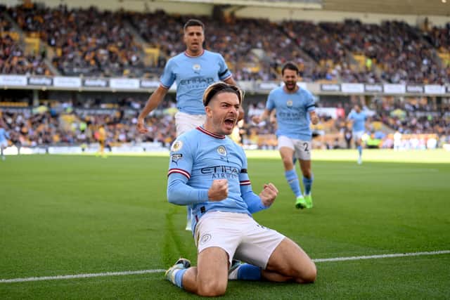 Jack Grealish opened his account for City against Wolves. Credit: Getty.