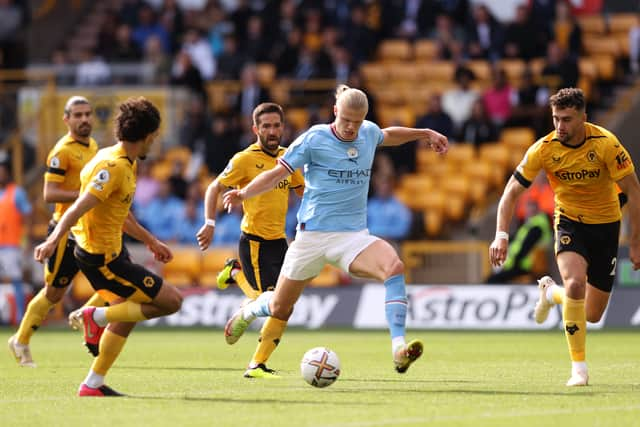 Haaland scored after 15 minutes at Molineux. Credit: Getty.