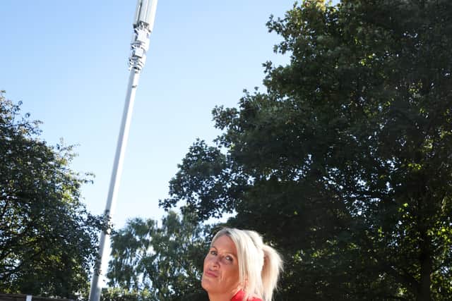Clare Brophy came home from work to find a massive telecomms mast ‘Rocket’ at the end of her back garden. Credit: Anthony Moss | MEN