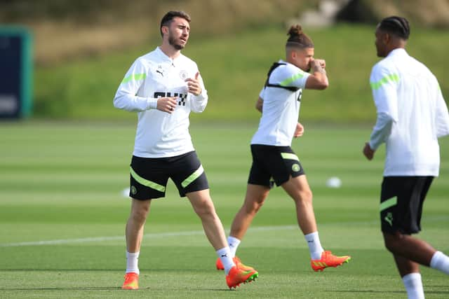 Laporte is back in Manchester City training. Credit: Getty.