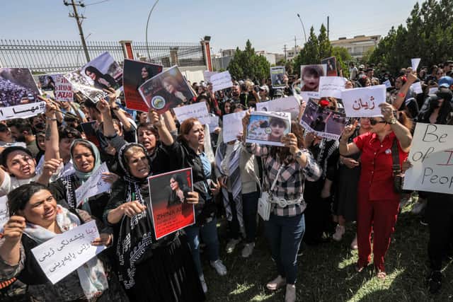 Kurdish women protesting against the death of Mahsa Amini. Photo: Safin Hamed/AFP via Getty Images
