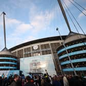 A general view outside the stadium as fans arrive prior to the UEFA Champions League group G match between Manchester City and Borussia Dortmund at Etihad Stadium 