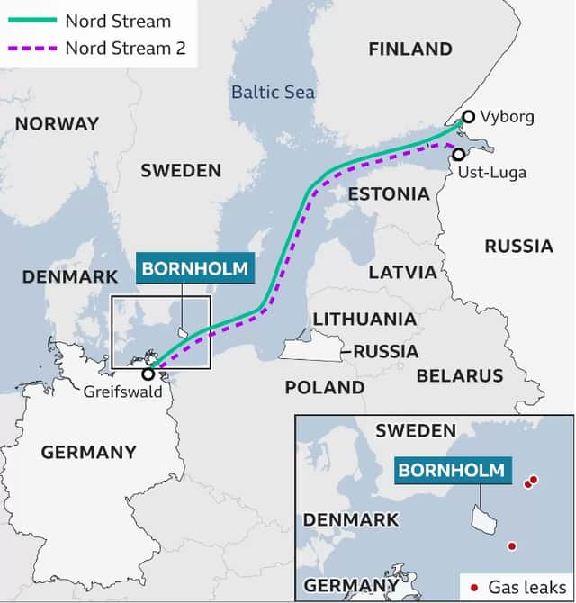 The first three leaks were discovered off the Swedish coast, close to the Danish island Bornholm.
