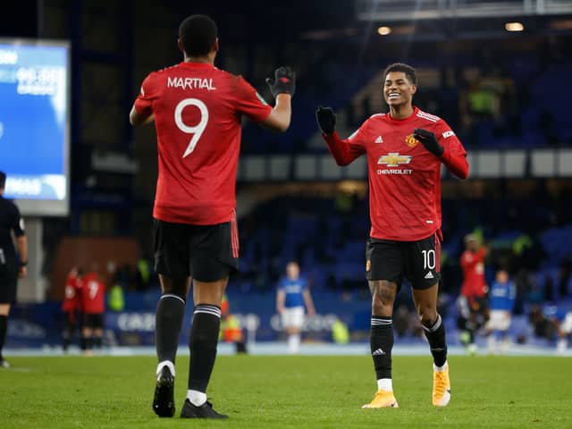 Anthony Martial and Marcus Rashford weren’t spotted in the latest Manchester United training footage. Credit: Getty.