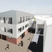 The proposed extension to Ashton Sixth Form College next to the sports hall. Photo: aad architects. 