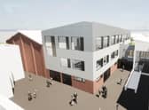 The proposed extension to Ashton Sixth Form College next to the sports hall. Photo: aad architects. 