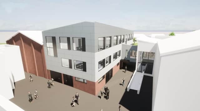 The proposed extension to Ashton Sixth Form College next to the sports hall. Photo: aad architects. 
