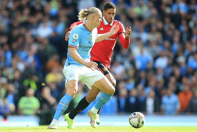 Varane was withdrawn after 40 minutes at the Etihad. Credit: Getty.