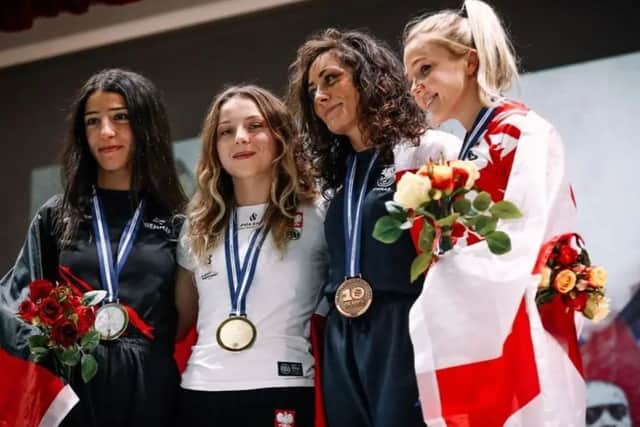 Kelly Staddon with the other strawweight medallists at the 2022 IMMAF European Championships