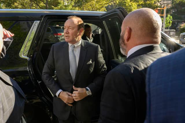 Actor Kevin Spacey arrives to attend a civil trial hearing on sexual abuse charges brought against him by Anthony Rapp in Manhattan federal court in New York
