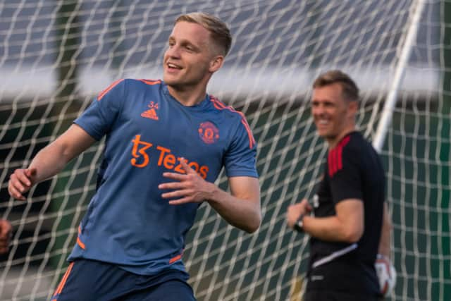 Ten Hag has revealed Van de Beek is back in training after a recent injury. Credit: Getty.