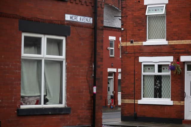 Terraced houses in Salford. A study has found that just 1.5% of two-bedroom properties advertised for rent on Rightmove in July were affordable on benefits. Photo: Getty Images