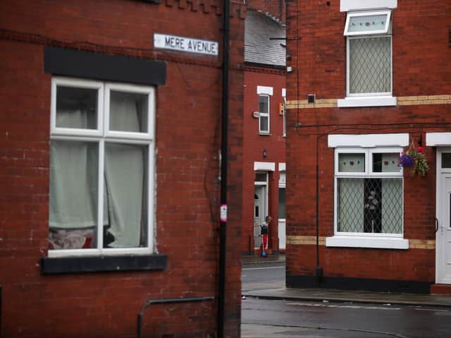 Terraced houses in Salford. A study has found that just 1.5% of two-bedroom properties advertised for rent on Rightmove in July were affordable on benefits. Photo: Getty Images
