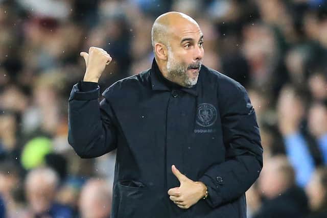 Guardiola reacted like this to Haaland’s second goal on Wednesday night. Credit: Getty.