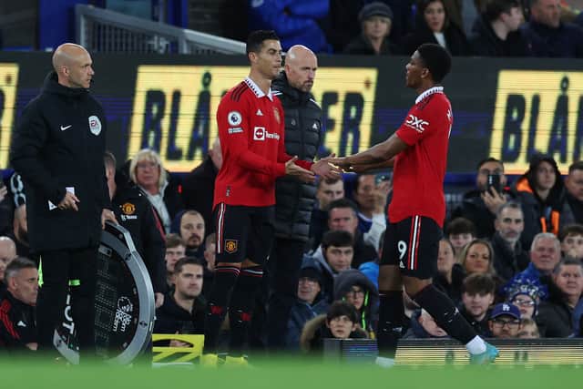 Martial is an injury doubt after he had to be replaced at the weekend. Credit: Getty.