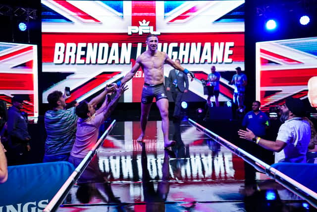 Brendan Loughnane making his way to the cage at the Copper Box Arena in London. Photo: Cooper Neill/PFL
