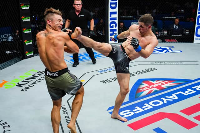 Brendan Loughnane fighting Chris Wade on his way to the PFL World Championships. Photo: Cooper Neill/PFL