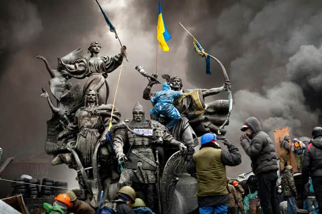 Independence Square, central Kyiv, during the Euromaidan protests of 2013-14. This is one of the photos on displays at the new exhibition at the Imperial War Museum North. Photo: Anastasia Taylor-Lind