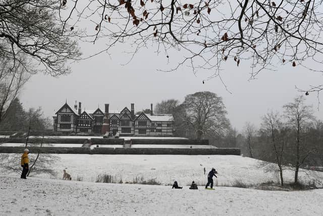 Snow covers the ground around Bramall Hall in Stockport Credit Getty