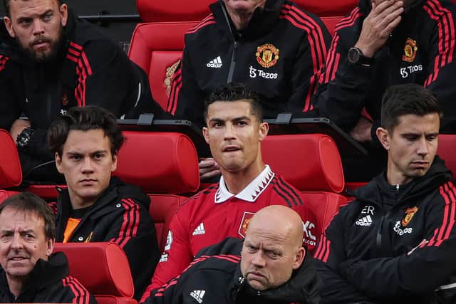 Ronaldo was left frustrated as he was replaced in the second half at Old Tarfford on Sunday. Credit: Getty.