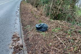 The bag of rubbish which had been dumped on Huddersfield Road in Stalybridge. Photo: Tameside Council