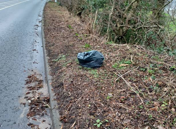 <p>The bag of rubbish which had been dumped on Huddersfield Road in Stalybridge. Photo: Tameside Council</p>