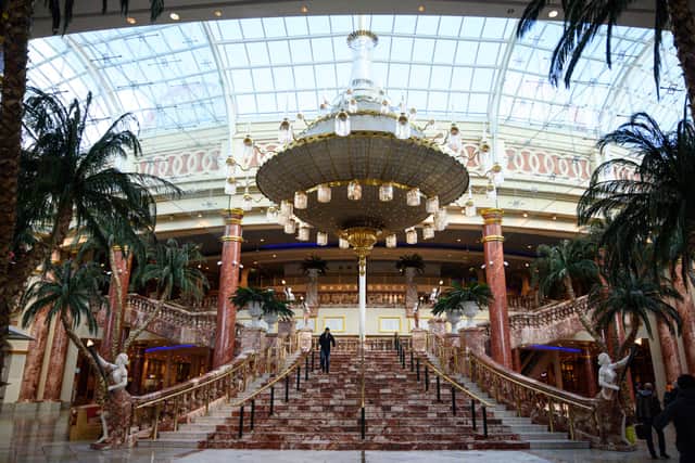 The Trafford Centre is collecting Christmassy donations to help people struggling with the cost of living this festive season. Credit: OLI SCARFF/AFP via Getty Images