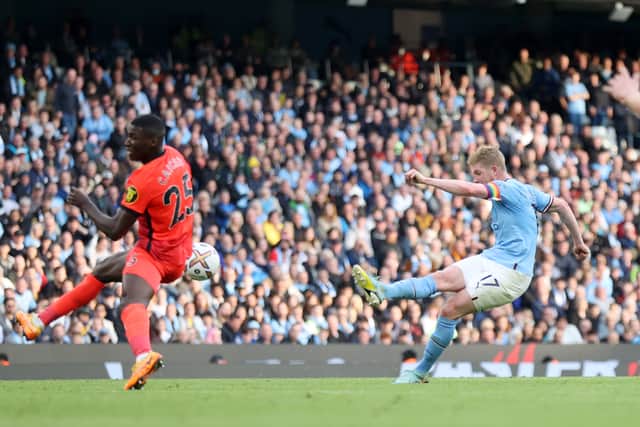 De Bruyne’s late goal wrapped up the three points for City. Credit: Getty.