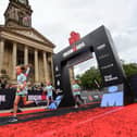 The Ironkids events finish beneath the iconic Ironman UK arch in front of Bolton town hall