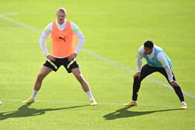 Haaland and Cancelo were taken off at half-time in the 0-0 draw with Dortmund. Credit: Getty.