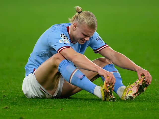 Erling Haaland may not be fit for Manchester City’s clash with Leicester City. Credit: Getty.