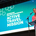 Dame Sarah Storey speaking at the event in Wigan. Photo: TfGM