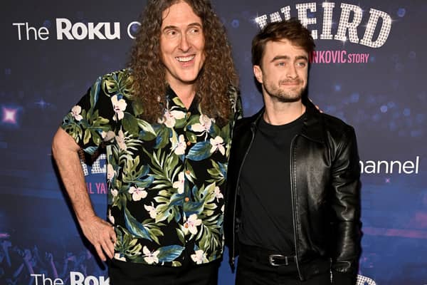 "Weird Al" Yankovic and Daniel Radcliffe attend US Premiere Of Weird: The Al Yankovic Story at Alamo Drafthouse Cinema Brooklyn