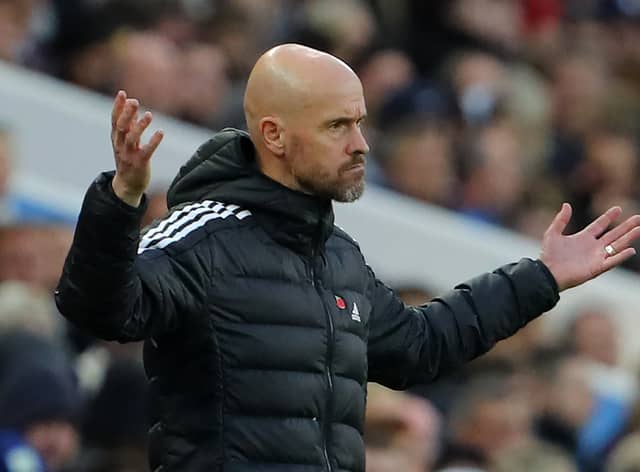 Erik ten Hag criticsed Manchester United’s habit of crossing in Sunday’s 3-1 loss against Aston Villa. Credit: Getty.
