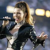 Singer Shania Twain performs during the halftime show of Super Bowl (Getty Images)