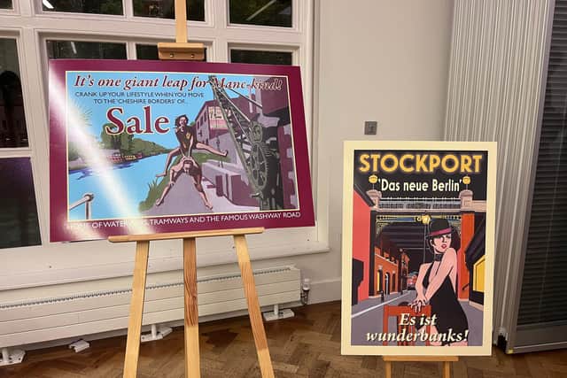Posters by Manchester artist Eric Jackson on display at the Manchester Voices event. Credit: Manchester World