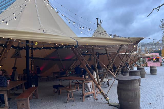 The tipi at Manchester Christmas Markets in the Winter Gardens at Piccadilly Gardens Credit: Sofia Fedeczko