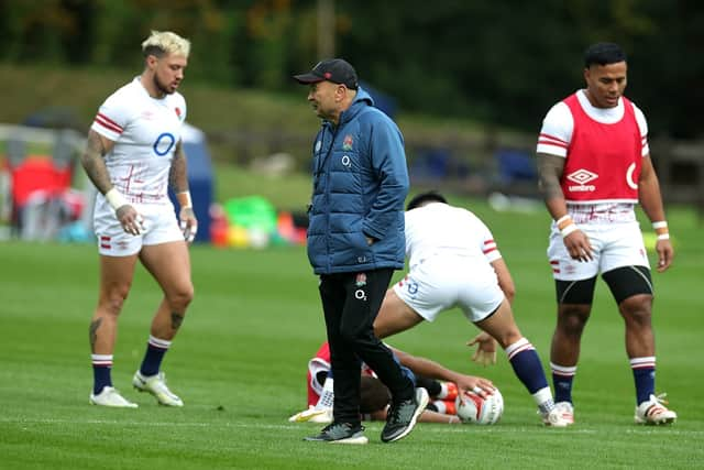 England head coach Eddie Jones looks on during the England captain's run at Pennyhill Park, Bagshot yesterday