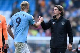 Thomas Frank and Brentford managed to stop Erling Haaland from scoring on Saturday. Credit: Getty.