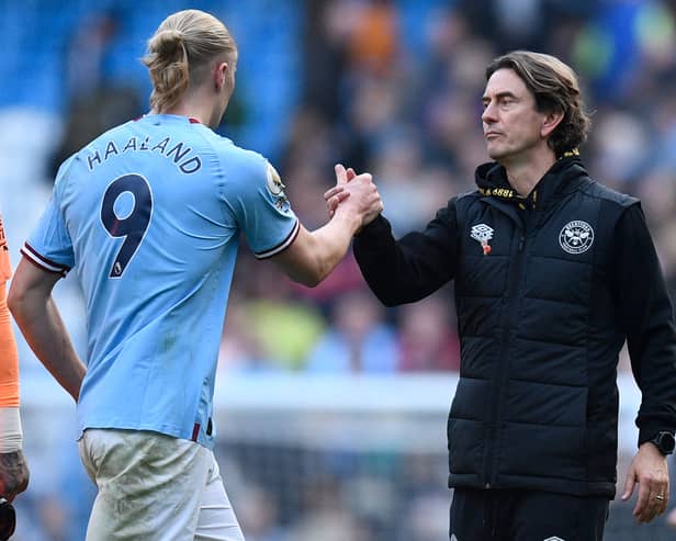 Thomas Frank and Brentford managed to stop Erling Haaland from scoring on Saturday. Credit: Getty.