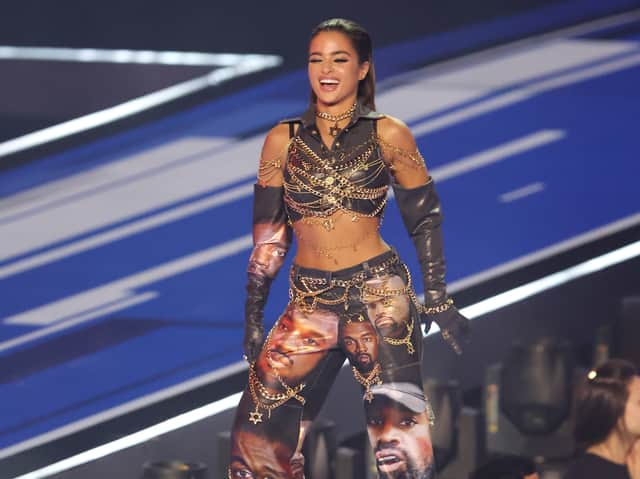 Noa Kirel is seen on stage during the MTV Europe Music Awards 2022